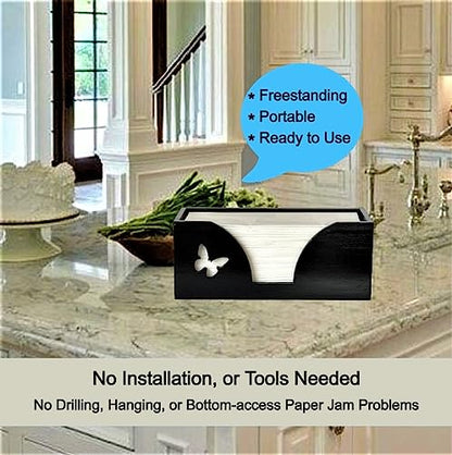 Countertop Paper Towel Dispenser With Engraved Butterfly - Compatible With C-Fold, Multifold, Trifold & Z Fold Hand Napkins 10.5" x 4.0" or Smaller - Black Bamboo - color: Black