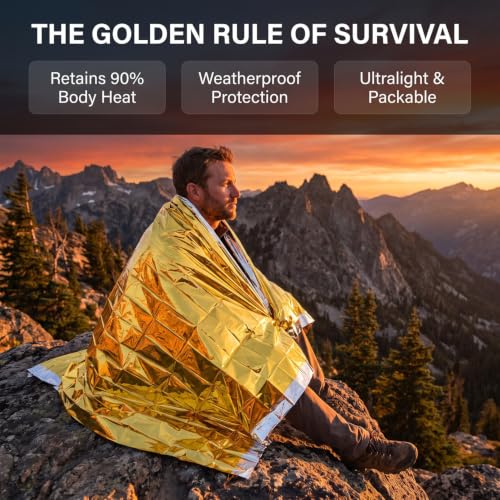 160 X 210CM Gold Silver Double Sided Thermal Space Blanket, Waterproof Windproof Emergency Survival Mylar Blanket for Camping Hiking Outdoor