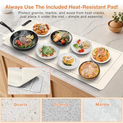 FYY Extra Large Warming Mat for Food, Rapid and Full Surface Heating Beige - color: Off White, size: XX Large Size: 36"x16"