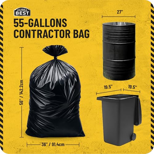 MAAXForce 55 Gallon Contractor Trash Bags | 2 Mil Heavy-Duty Black Garbage Bags | Leak-Proof, Puncture-Resistant | Made in USA | 36" x 56" Large Construction & Yard Cleanup Bags (40-Count) - style: Regular