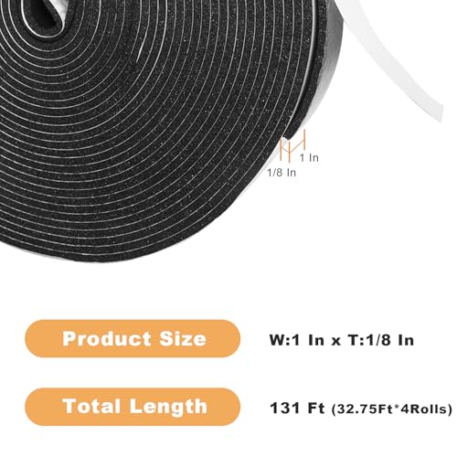 Foam Insulation Tape self Adhesive,1In x 1/8In x 131Ft Weather Stripping for Doors and Windows,Sound Proof soundproofing Door Seal,Weatherstrip,Pipe Cooling, Air Conditioning Seal Strip - size: 1 in x 1/8 in x 131 ft