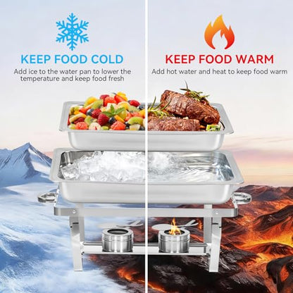 304 Stainless Steel Chafing Dishes for Buffet 4Pack, 9QT Chafing Dish Buffet Set, Food Warmers for Parties Buffet, Buffet Servers and Warmer, Warming Trays for buffets party, Roll Edge Designed Silver - color: Silver-002