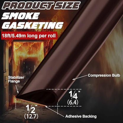 4 Pcs Adhesive Fire/Smoke Door Gasket Seal, 0.5" W X 0.25" H X 20' L, Brown - color: Brown, size: 0.5" W X 0.25" H X 20' L