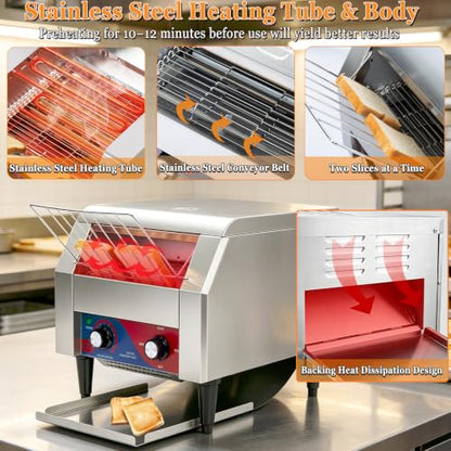 CTJ Commercial Conveyor Toaster 1700W 300 Slices/Hour Conveyor Toaster