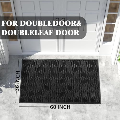 Yimobra Extra Large Door Mat 60x36, All-Season Waterproof Outdoor Mats for Front Door Entrance with Drainage Holes, Heavy Duty Non-Slip Doormat for Garage Patio Entryway Indoor, Black - color: Black, size: 60x36 Inch