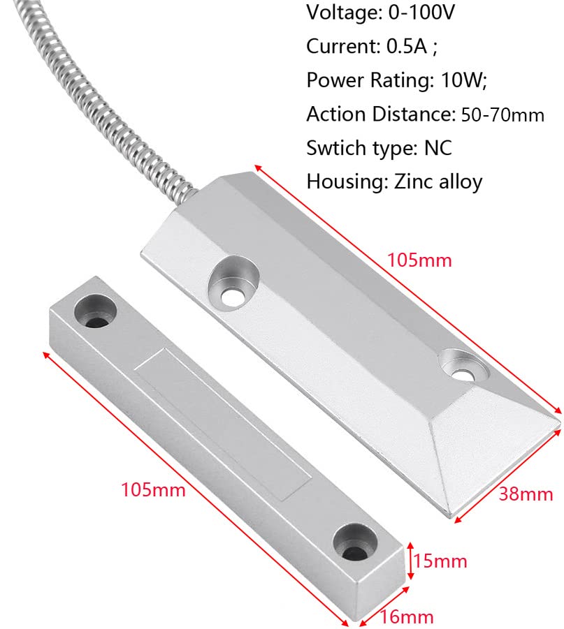 Gebildet Home Security Wired Rolling Door Contact 0~100V/0.5Amp Magnetic Reed Switch OC-55 Alarm Sensor Magnetic Switch with 2 Wires for N.C. Applications - color: Silver-E981
