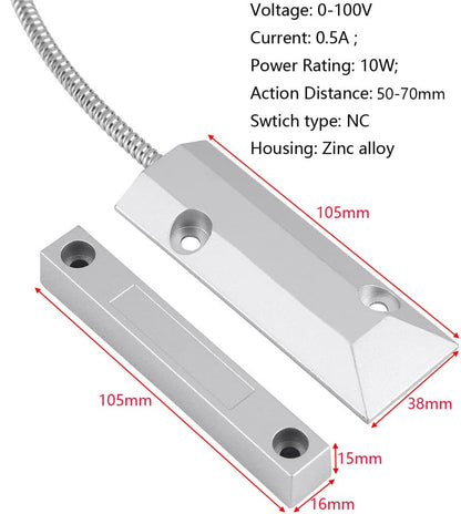 Gebildet Home Security Wired Rolling Door Contact 0~100V/0.5Amp Magnetic Reed Switch OC-55 Alarm Sensor Magnetic Switch with 2 Wires for N.C. Applications - color: Silver-E981