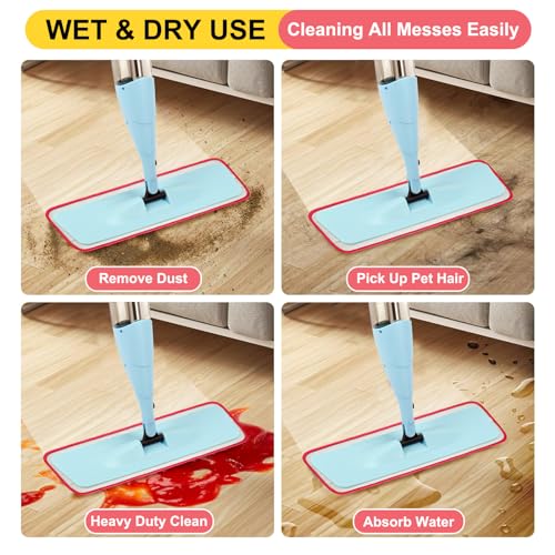 8 Pack 16.5 inch Reusable Mop Pads Microfiber Spray Mop Replacement Heads for Wet/Dry Mops Compatible with Bona Floor Care System - color: Red Mop Pads