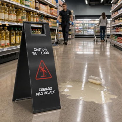 2 Pcs Stainless Steel Wet Floor Sign 24 Inch Caution Sign Black - color: Black