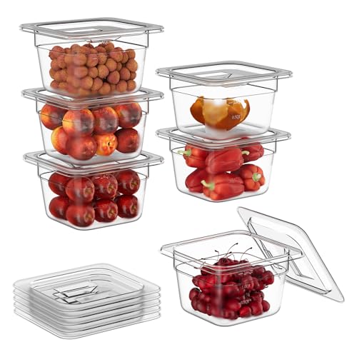 1/6 4" 6 Pack Plastic Food Pans With Lids - color: 1/6 4"6 Pack