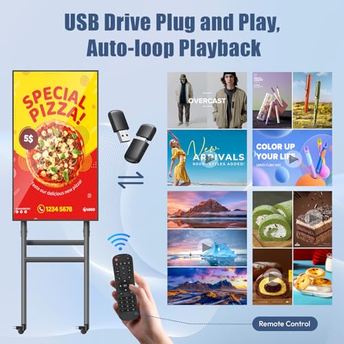 MWE 43 Inch Mobile Digital Signage Display Kiosk with Flight Case, Portable Digital Poster with Screen Mirroring App Publishing, Advertising Display Kiosk, Android OS - style: NonTouch-Screen