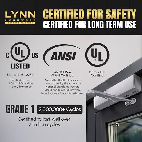 LYNN HARDWARE Extra Heavy Duty Commercial Door Closer, Closing Delay Timer - color: Aluminum