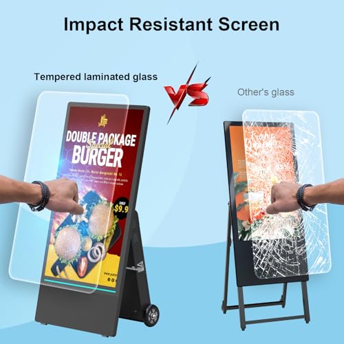 43 inch Outdoor Mobile Digital Signage Display with Road Case, IP65 Waterproof Advertising Display Kiosk, Rechargeable Battery, Brightness Auto-Adjustment and Impact Resistant Screen - size: 43-inch with Road Case