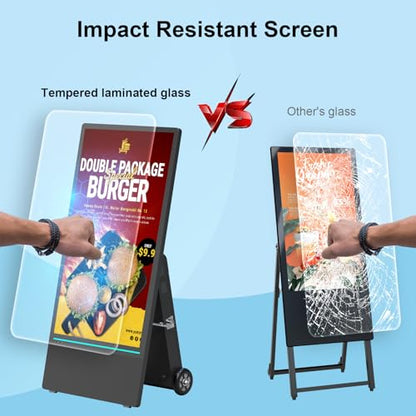 43 inch Outdoor Mobile Digital Signage Display with Road Case, IP65 Waterproof Advertising Display Kiosk, Rechargeable Battery, Brightness Auto-Adjustment and Impact Resistant Screen - size: 43-inch with Road Case