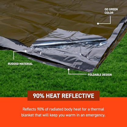 SOL 90% Heat Reflective Emergency Blanket, 58 x 98, 3.2 oz, Green