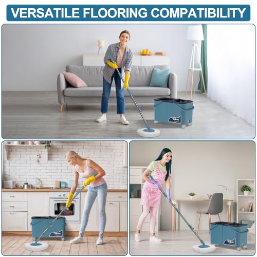 RinseWise Large Gen 1 Mop Bucket Set, Clean/Dirty Water Separation, Blue - size: Large Gen 1- Blue/Grey+6 Mop Heads