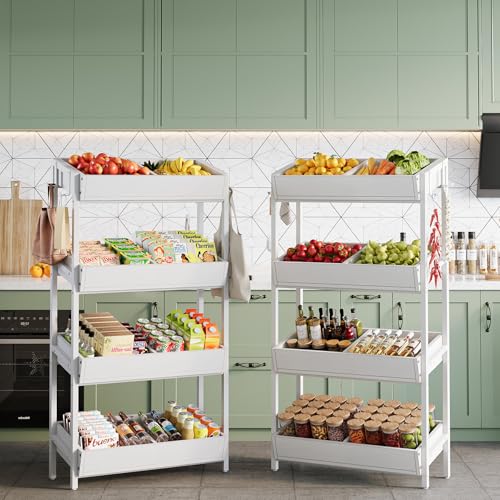 Tribesigns 4-Tier Retail Display Rack Stand, Wooden Snack Candy Rack, Wood Chips Shelf, Chips Rack Display, Heavy-Duty Wood Metal Concession Stands,Storage Shelf Organizer for Potato Chip (2, White) - color: White