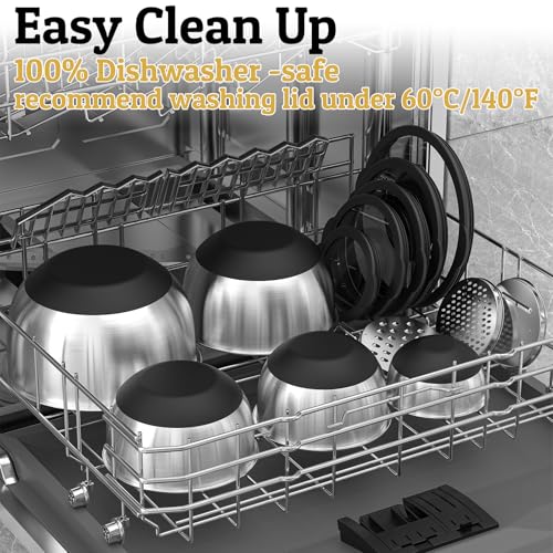 Mixing Bowls with Lids Set - Non-Slip, Airtight Warp-Proof TPR-AS Lids, Thicker Stainless Steel Bowls, Measurement Lines & 3 Graters, Prep Meal Bowl, Black Nesting Bowl for Kitchen, 5/3/2/1.5/0.63QT - color: Black