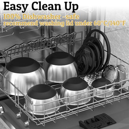 Mixing Bowls with Lids Set - Non-Slip, Airtight Warp-Proof TPR-AS Lids, Thicker Stainless Steel Bowls, Measurement Lines & 3 Graters, Prep Meal Bowl, Black Nesting Bowl for Kitchen, 5/3/2/1.5/0.63QT - color: Black