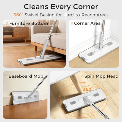 Mop and Bucket Set with Wringer, Flat Mop System for Floors