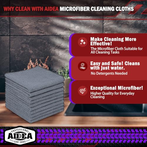 AIDEA Microfiber Cleaning Cloth Grey 10PK, Microfiber Towels 12"×12" - color: Grey, size: 10PK