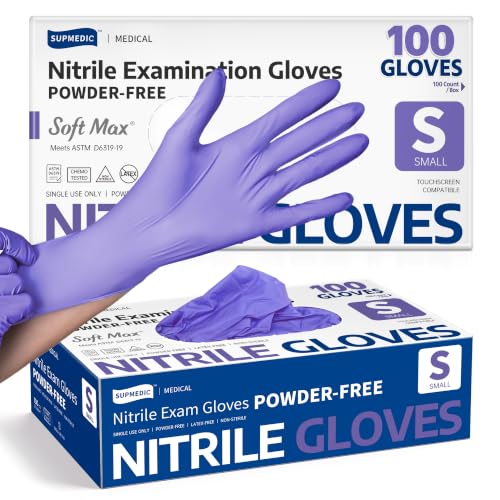 Supmedic Medical Soft Max Nitrile Disposable Gloves Powder-Free, Violet 100 - color: Small (Blue Violet)