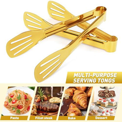 JCREN Serving Tongs 6 Pack Stainless Steel Buffet Tongs Kitchen Tongs, Small Tongs Gold Tongs Serving Utensils for Party Catering, Gold,7 Inch - color: Gold - 7 Inch