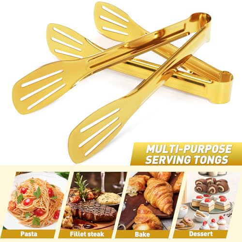 JCREN Serving Tongs 6 Pack Stainless Steel Buffet Tongs Kitchen Tongs, Small Tongs Gold Tongs Serving Utensils for Party Catering, Gold,7 Inch - color: Gold - 7 Inch