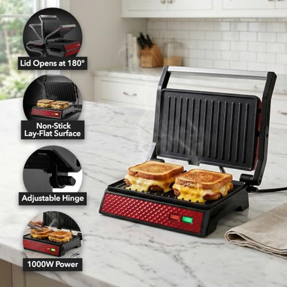 OVENTE Electric Indoor Panini Press Grill + Sandwich Maker, Red GP0620R - color: GP0620R