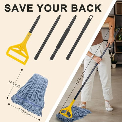 Commercial Industrial Mop with 3 Extra Large Reusable Replacement Head - size: Yellow Handle + 3 Mop Head