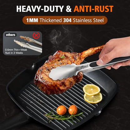 Hotec Tongs for Cooking Premium Stainless Steel Kitchen Tongs Set of 2-12" - size: 12 inch, 2pack