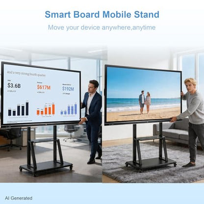 Smart Board Stand with Wheels,Height Adjustable Mobile Rolling Stand for Classroom & Office, Holds up to 300lbs, Whiteboard Portable Cart on Wheels (for 49-100 Inch Smart Board) - size: For 49"-100" Smart Board