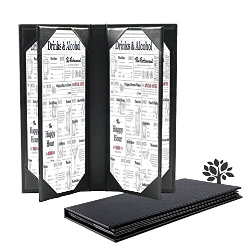 Leather Menu Covers with Strong Wood Inside for 4.25x11 inch menus, Six View Leather Menu Holder for Restaurant Coffee Bars Hotel Wine List Cocktail(4.25"×11"/6 Views/1 pcs) - size: 4.25 x 11 inch/6 views/1 pcs