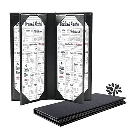 Leather Menu Covers with Strong Wood Inside for 4.25x11 inch menus, Six View Leather Menu Holder for Restaurant Coffee Bars Hotel Wine List Cocktail(4.25"×11"/6 Views/1 pcs) - size: 4.25 x 11 inch/6 views/1 pcs