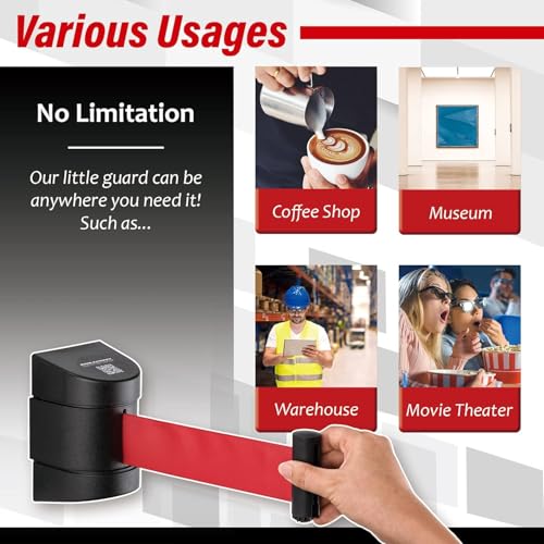 DuraSteel Wall Mount Crowd Control Retractable Belt Barrier - 6.5 Ft Red Retractables Barrier Belt w/ABS Casing, Do Not Enter Crowd Control Barriers Line Divider NOT Stanchions with Retractable Belts - color: Red Belt, size: Guardian 2.0 Black Case