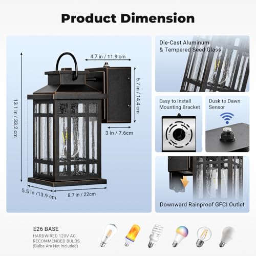 2-Pack Outdoor Wall Light with GFCI Outlet, Black with Gold Trim - color: Black(Gold Trim), size: D2D 2-Pack