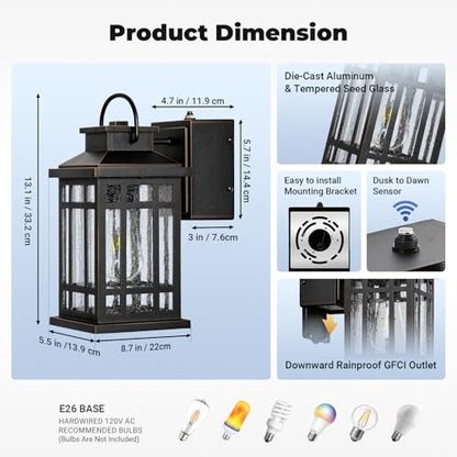 2-Pack Outdoor Wall Light with GFCI Outlet, Black with Gold Trim - color: Black(Gold Trim), size: D2D 2-Pack