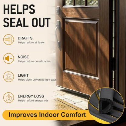 Large Gap D-Shaped Weather Stripping Door Seal, 20 FT, Black - color: Black