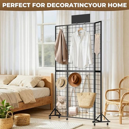Foldable Grid Wall Panel, Gridwall Display Stand with Notice board - color: Black