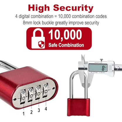 Faburo Combination Lock, 4-Digit Heavy Duty Combo Lock - color: 2pcs-Long-Red