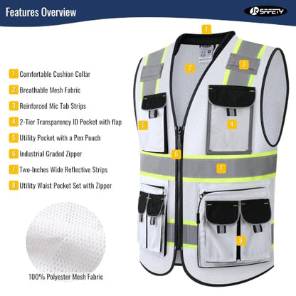 JKSafety Reflective Safety Vest for Men Cushioned Collar JK89M White S - color: Mesh-white, size: Small