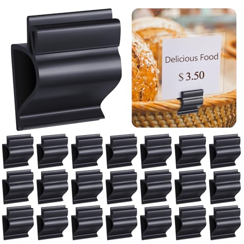 Teenyyou 20 Pack Sign Clip Black Food Tray Label Holders Bowl Reusable Clip