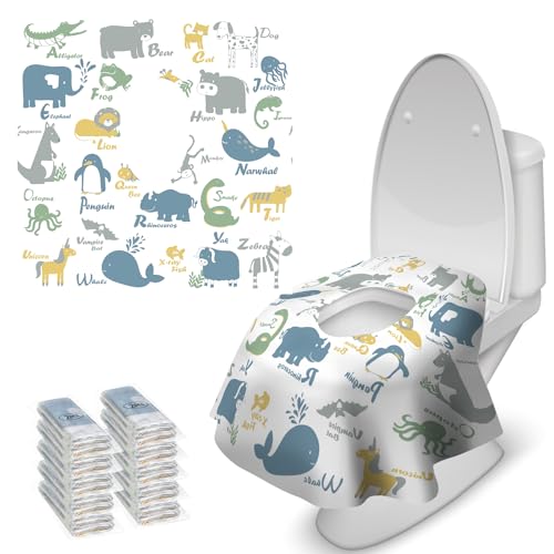 Blissful Diary 20 Pcs Toilet Seat Covers Disposable for Toddlers & Adults, Extra Large Waterproof, Portable Package for Travel, Kids Potty Training (Pack of 2) - color: Animal, size: 20Pack (Pack of 2)