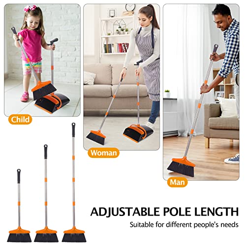 Broom and Dustpan Set,54.72" Long Handle,Standing Dustpan,1-Pack - color: Orange