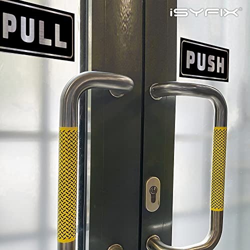 iSYFIX Push Pull Stickers Sign, 5x2 Inch, 2 Pack, Brushed Silver/Black - color: Brushed Silver / Black, size: Horizontal 2x5