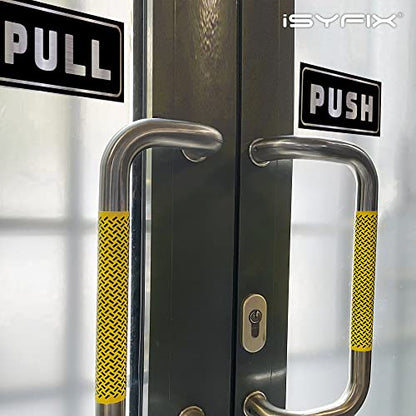 iSYFIX Push Pull Stickers Sign, 5x2 Inch, 2 Pack, Brushed Silver/Black - color: Brushed Silver / Black, size: Horizontal 2x5