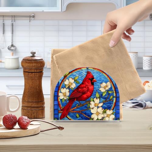 Blue Stained Glass Cardinal Napkin Holder Acrylic Tissue Dispenser - color: Blue Stained Glass Cardinal