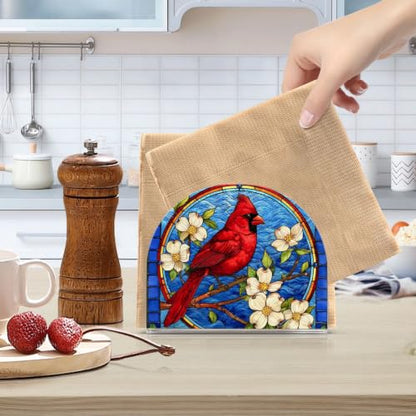 Blue Stained Glass Cardinal Napkin Holder Acrylic Tissue Dispenser - color: Blue Stained Glass Cardinal