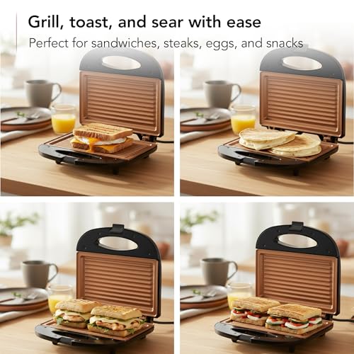 OVENTE Electric Panini Press Grill, 750W Nonstick Plates, Copper GP0110CO - color: GP0110CO