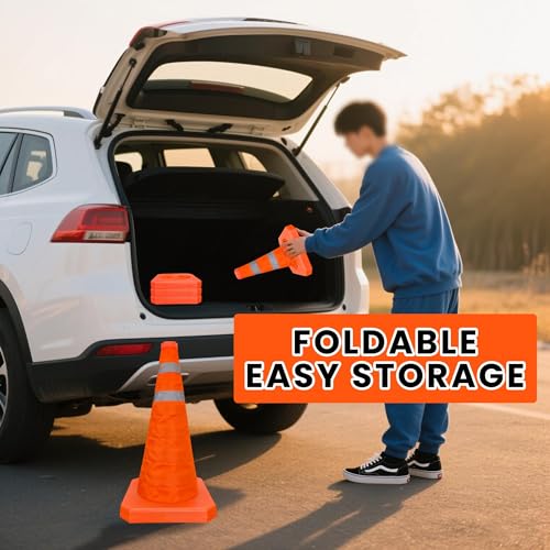 18 Inch 1 Pack Traffic Cones,Collapsible Safety Cones, Multi Purpose Pop-up Cones with Reflective Collar, Include Reflective Vest,Orange Cones for Parking lot, Driveway, Driving Training etc - size: 18Inch
